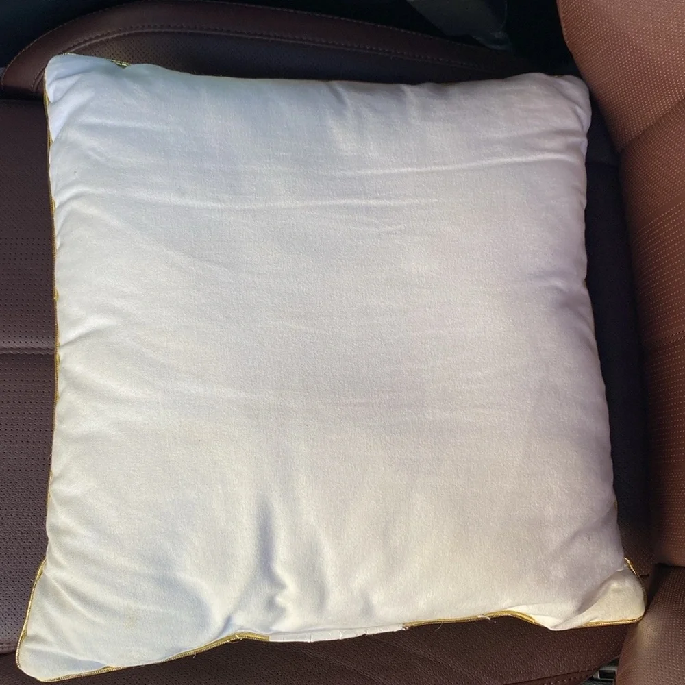 Stay in Bed ombré fade‎ white to sea green square accent pillow with gold trim